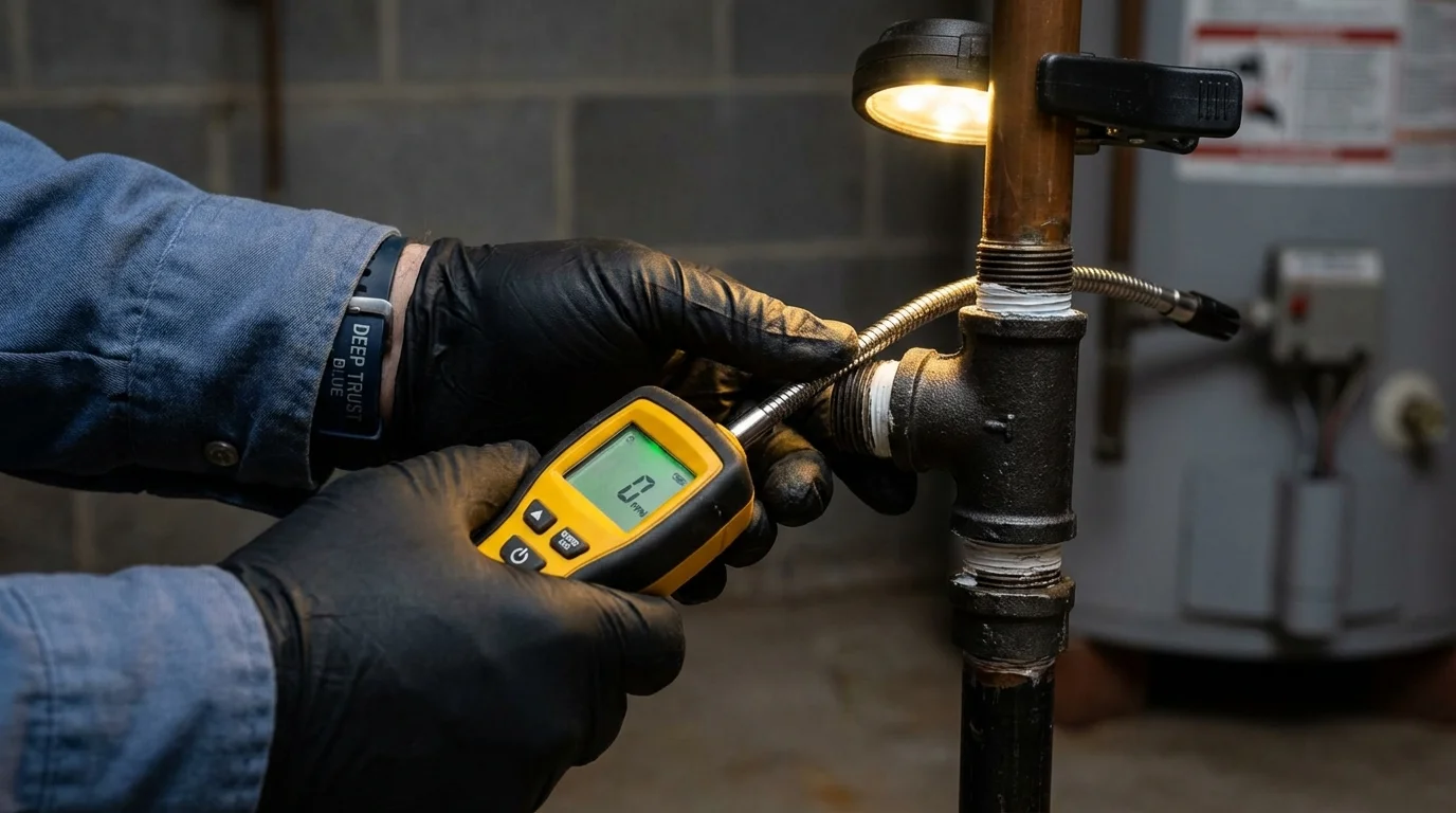 Gas leak detection with electronic sniffer by Johns Plumbing LLC in Bucksport